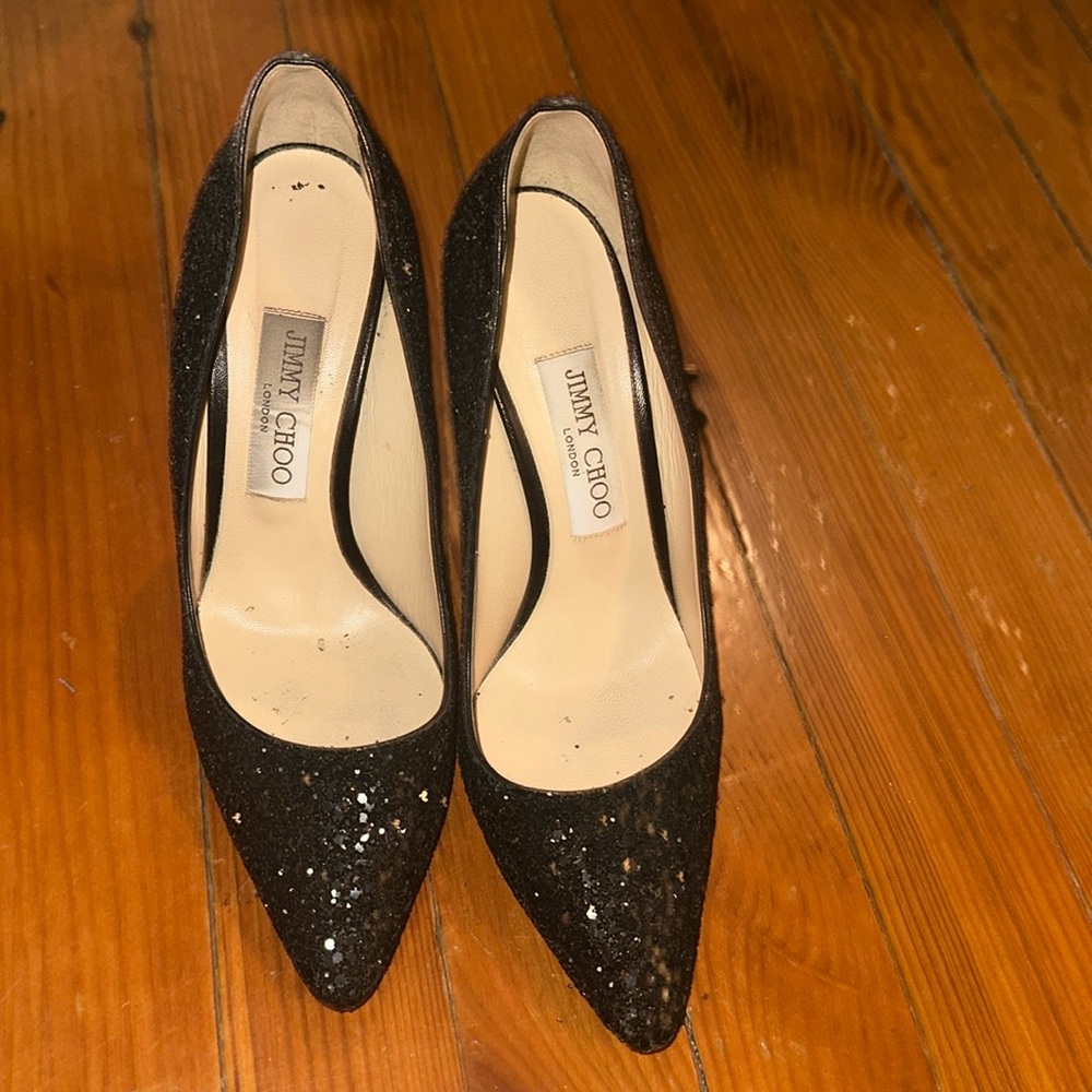 Jimmy Choo black sparkly heels